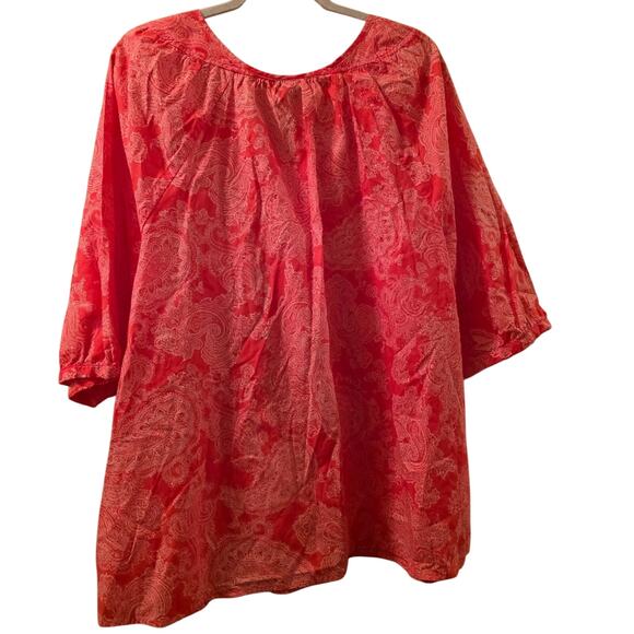 Cathrines Women's Red Paisley Top Boho Size 18-20W Summer Tropical Cotton Beachy - Picture 2 of 5